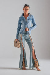 CRAZY ENOUGH LACE UP FLARE DENIM