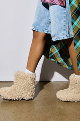 AZALEA WANG BRISKLY BEIGE POODLE HAIR FLAT BOOTIE