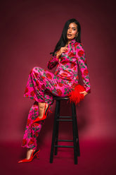 DOZEN ROSES SATIN BLAZER IN FUCHSIA