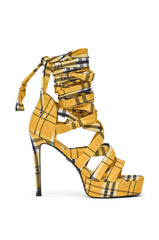 AZALEA WANG JEMISHA YELLOW PLAID PLATFORM LACE UP SANDAL