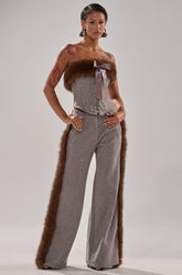 HALLE FUR TRIM WIDE LEG PANT