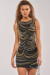BLOWING KISSES CHAIN DETAIL MINI DRESS