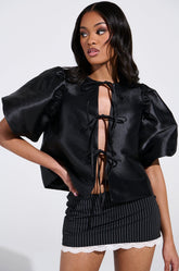PRAIRIE CHIC CROPPED TIE FRONT BLOUSE