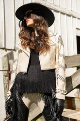 BEIGE PLEATHER TRENCH COAT WITH STUDS