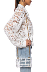 CLEAR CASE PURSE WITH RHINESTONE ROPE