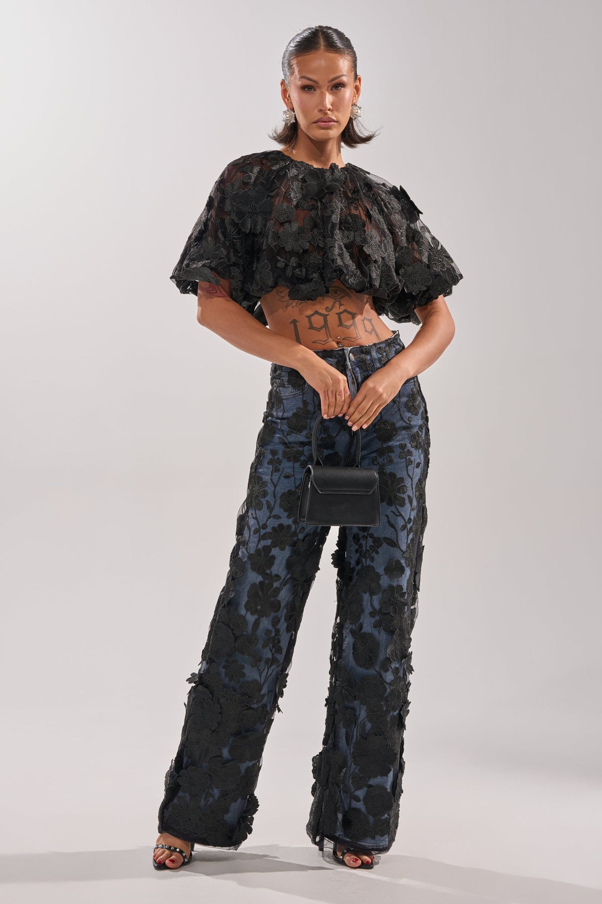 DONT GIVE UP RELAXED DENIM WITH TULLE OVERLAY