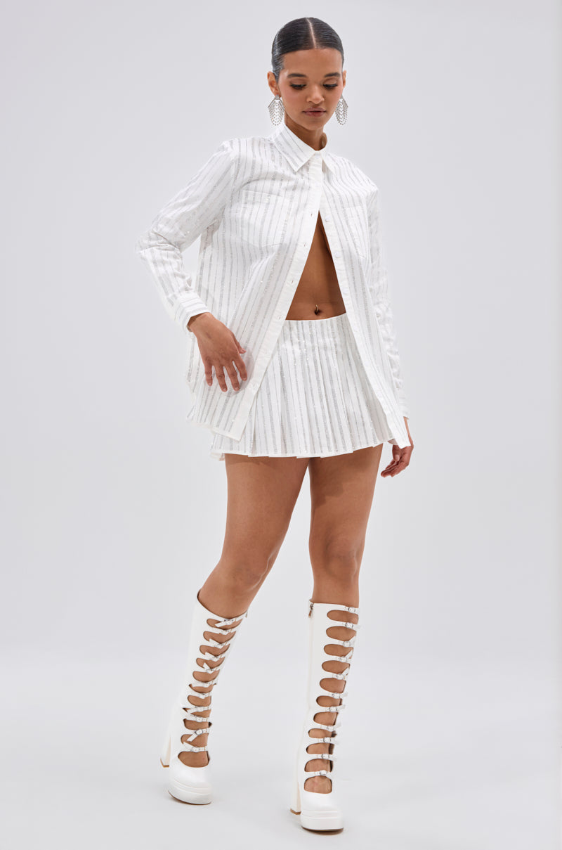 ONTO THE NEXT EMBELLISHED BUTTON DOWN TOP IN WHITE