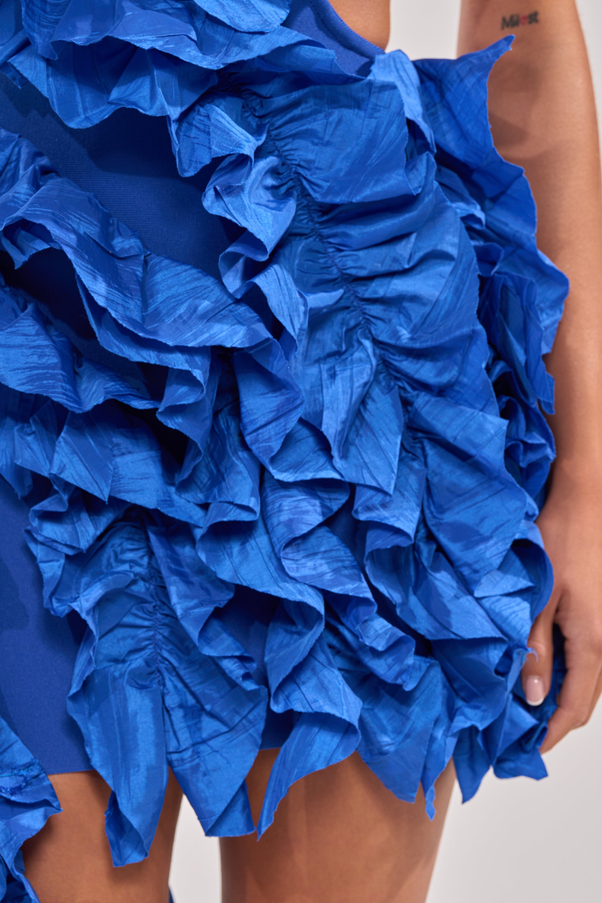 CRAZIER THAN YOUR EX FLOCKED MINI DRESS IN BLUE