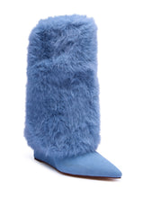 AZALEA WANG BRIASH DENIM FUR HIDDEN WEDGE BOOTIE