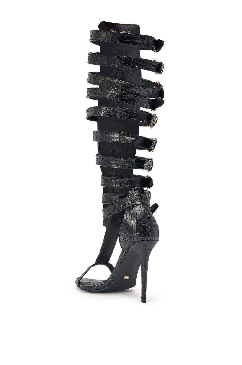 AZALEA WANG CHERLLI BLACK CROC OVER THE KNEE SANDAL
