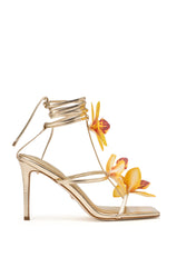 AZALEA WANG CRESCENDO GOLD STILETTO SANDAL WITH FLOWER DETAIL