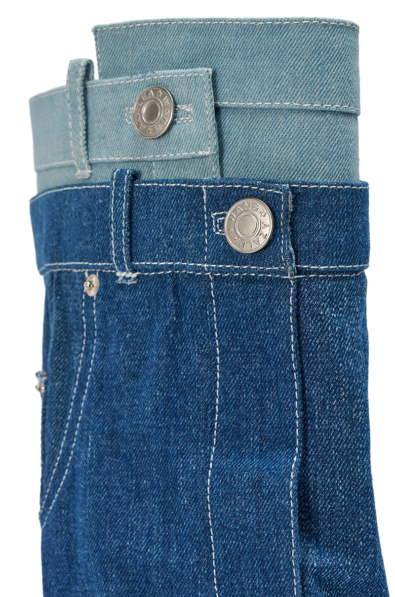AZALEA WANG DOUBLE FLY DENIM CHUNKY BOOT