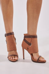 AZALEA WANG ELMER BROWN FAUX SUEDE CROC PRINTED STILETTO SANDAL