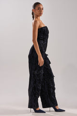 CAUGHT YOUR EYE VELVET DENIM JUMPSUIT IN SNAKEPRINT