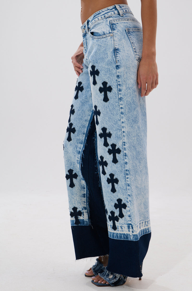CROSSED OUT WIDE LEG DENIM