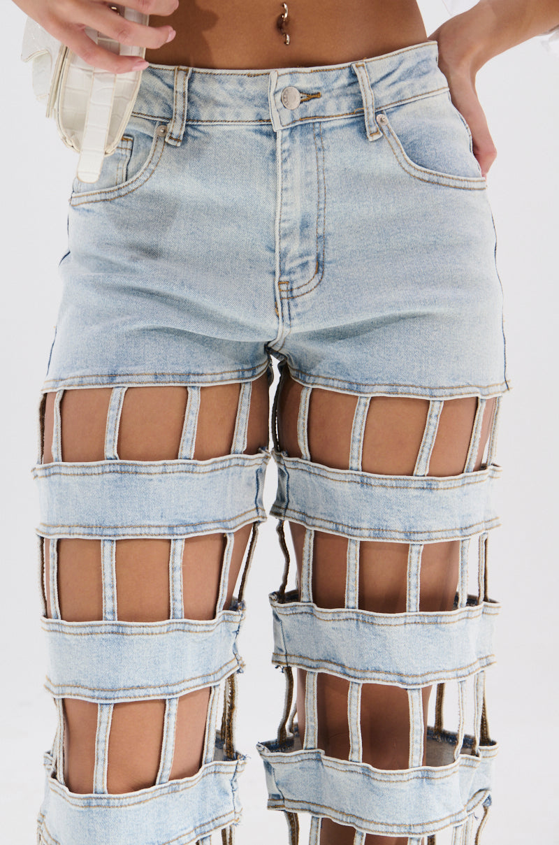 CAGED WIDE LEG DENIM