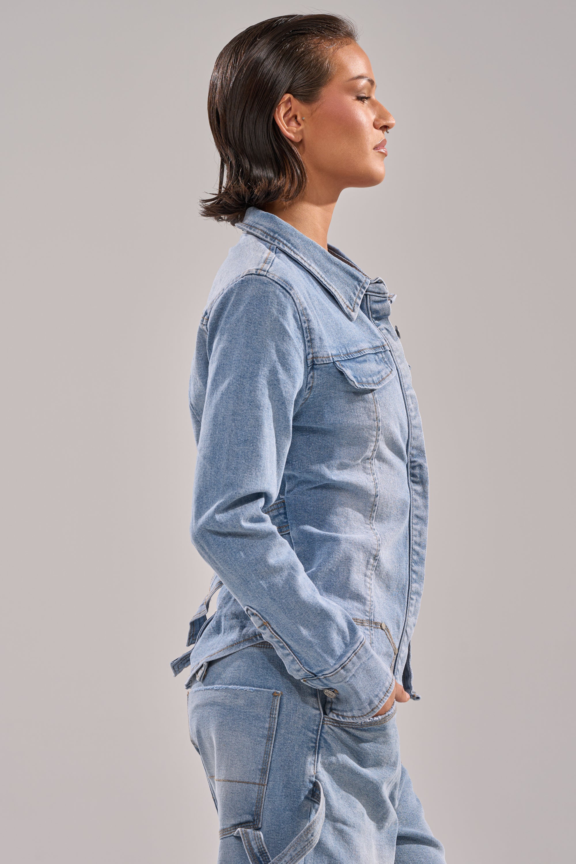 ROCK MY WORLD DENIM BUTTON DOWN