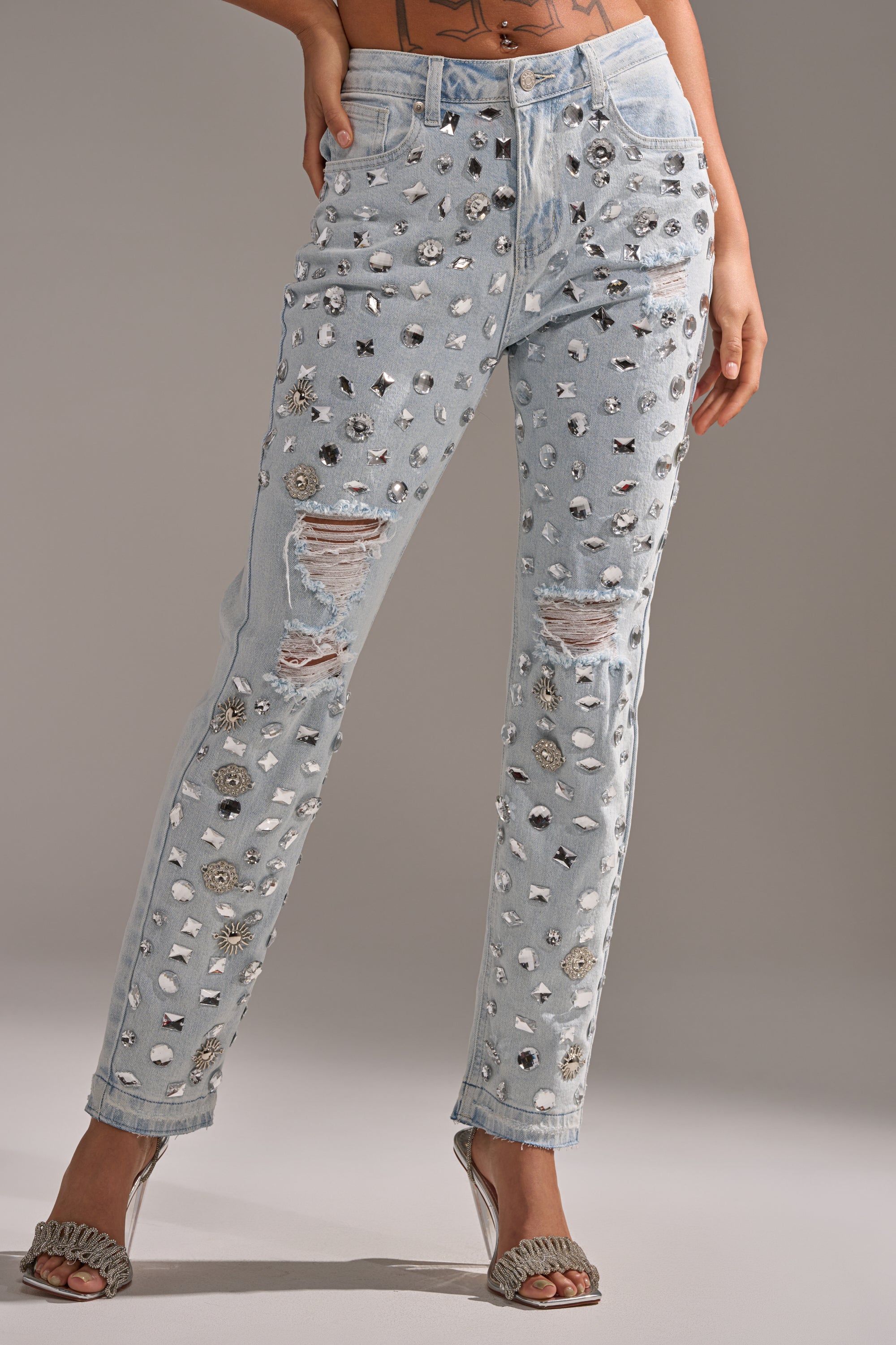DAMN GIRL EMBELLISHED SKINNY DENIM