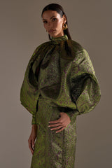 LAYLA BROCADE PUFF SLEEVE MOCK NECK TOP