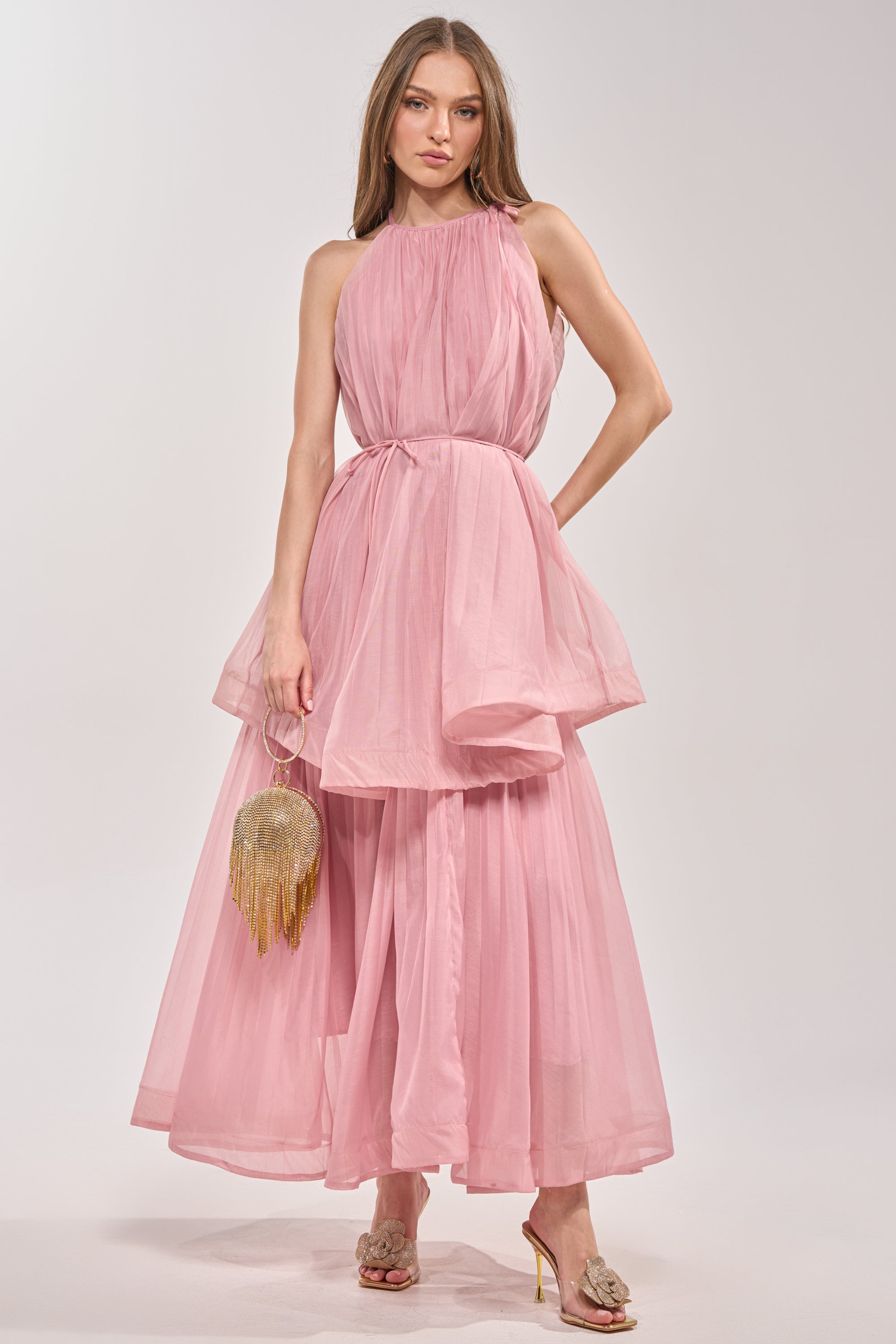BREEZY GIRL TIERED MAXI DRESS IN BLUSH