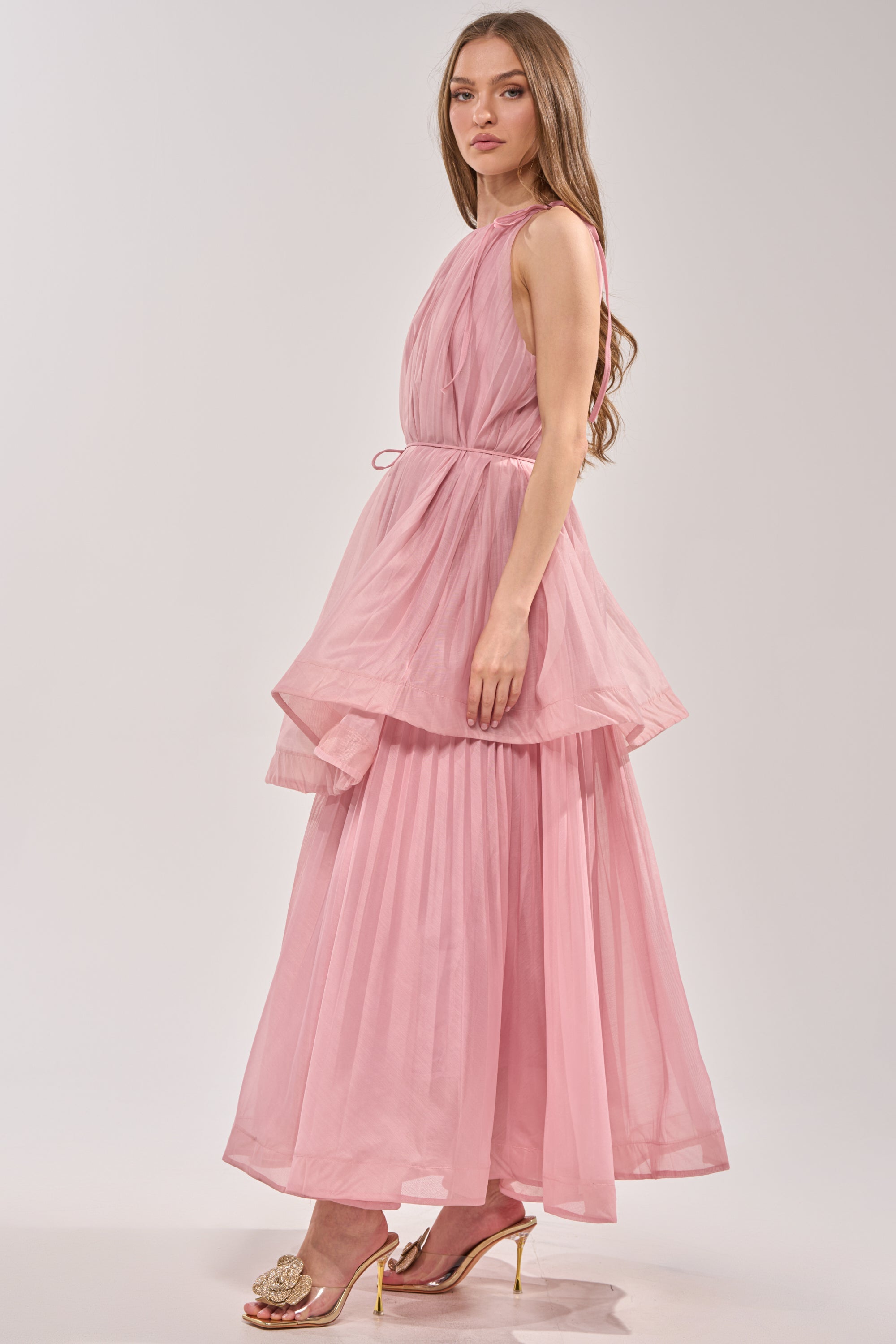 BREEZY GIRL TIERED MAXI DRESS IN BLUSH