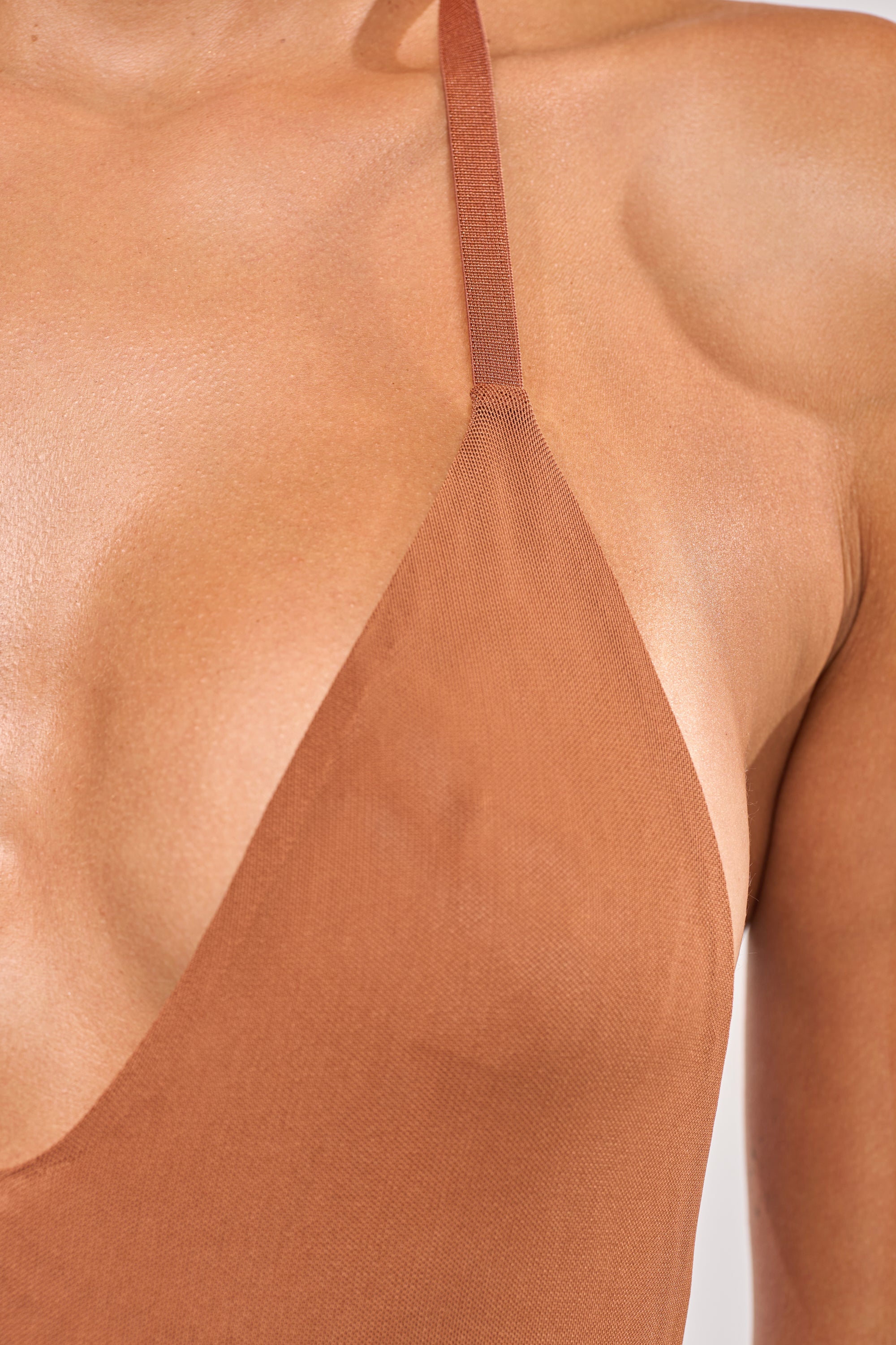 BARELY THERE MESH MINI DRESS IN BROWN