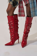 AZALEA WANG TIMPANI RED WESTERN FRINGE STILETTO BOOT