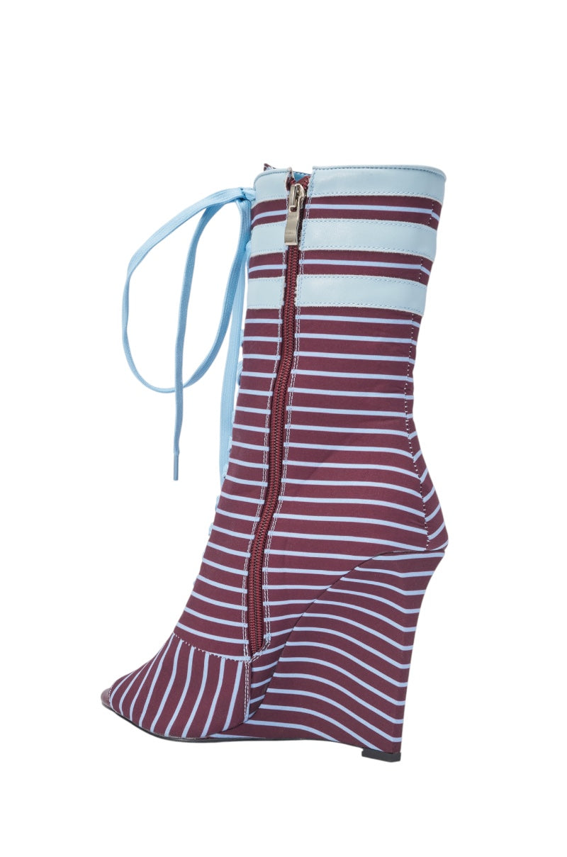 AZALEA WANG WYATT BLUE MULTI STRIPE WEDGE BOOTIE