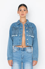 A LITTLE BIT COUNTRY DENIM FRINGE JACKET