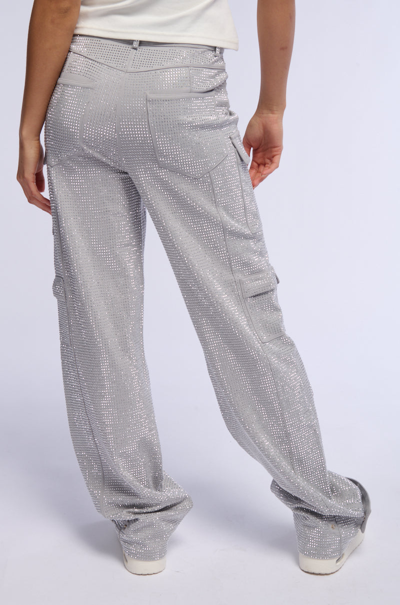 AMMO BONNE SOIREE RHINESTONE CARGO PANTS IN GREY