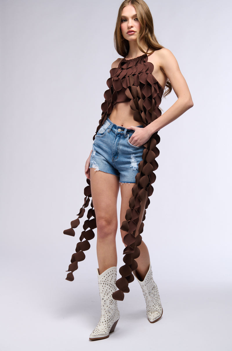 ANGELIE DISTRESSED DENIM CUT OFF SHORT