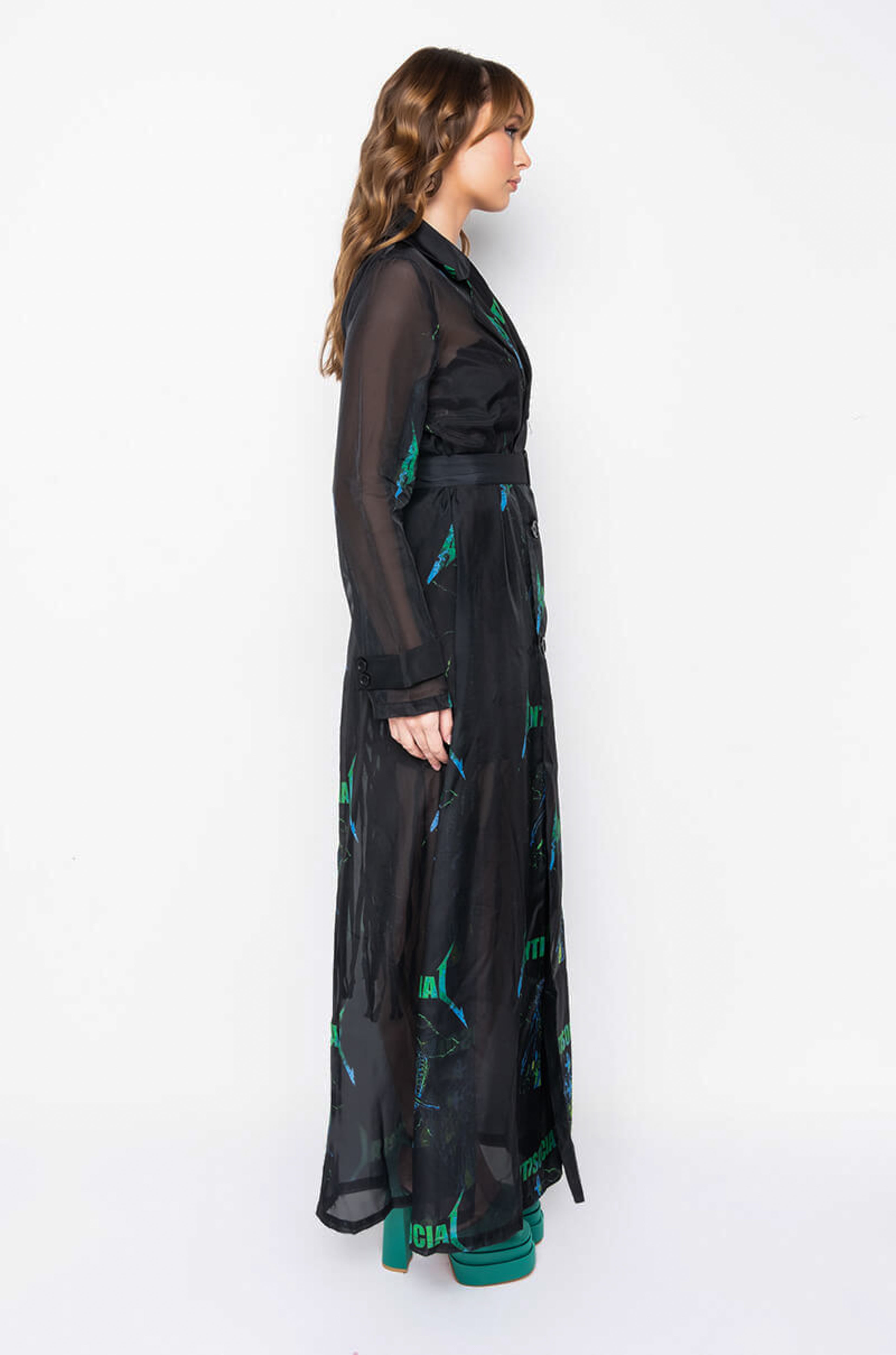 ANTISOCIAL SHEER LONG PRINTED TRENCH
