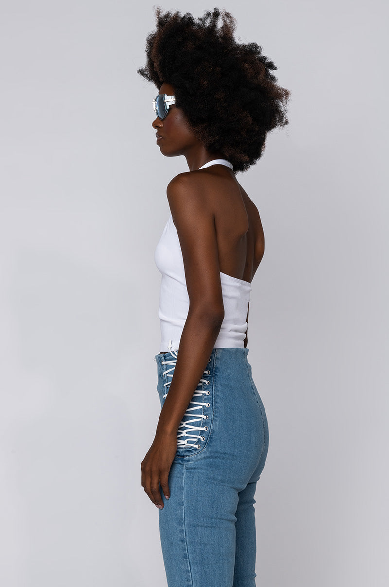 AROUND THE WAY RIBBED HALTER TOP WHITE