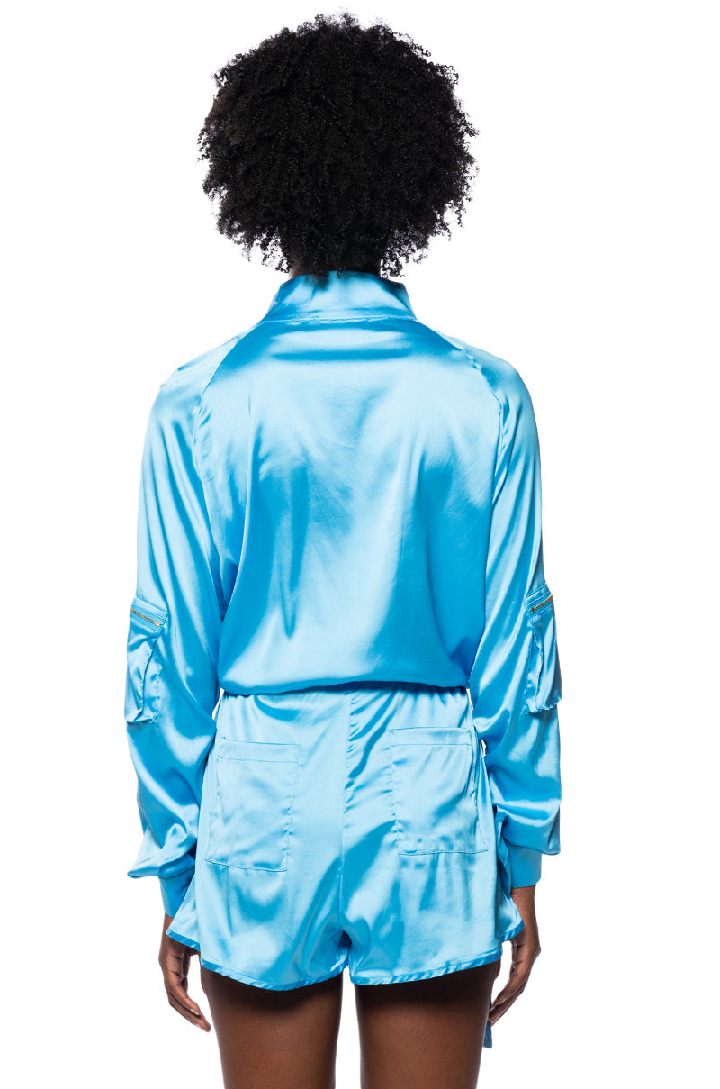 ASHER SATIN CARGO ROMPER