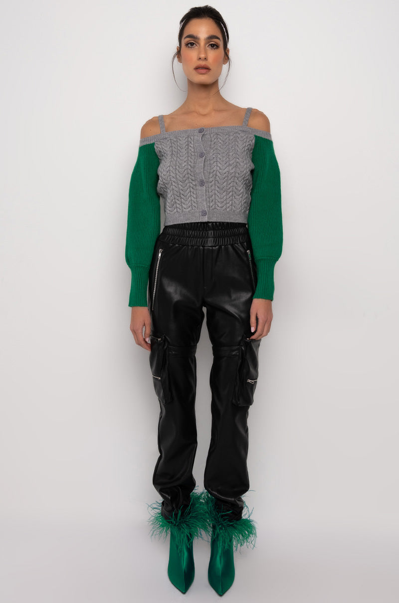 ASPEN OFF THE SHOULDER COLORBLOCK SWEATER