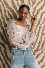 ASTER FLORAL RUCHED CROP BLOUSE