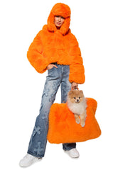 AVI FAUX FUR HAT IN ORANGE