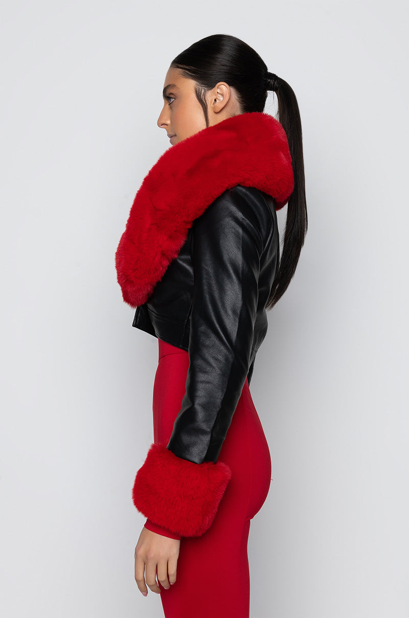 AZALEA WANG FUR TRIM GISELLE CROP JACKET
