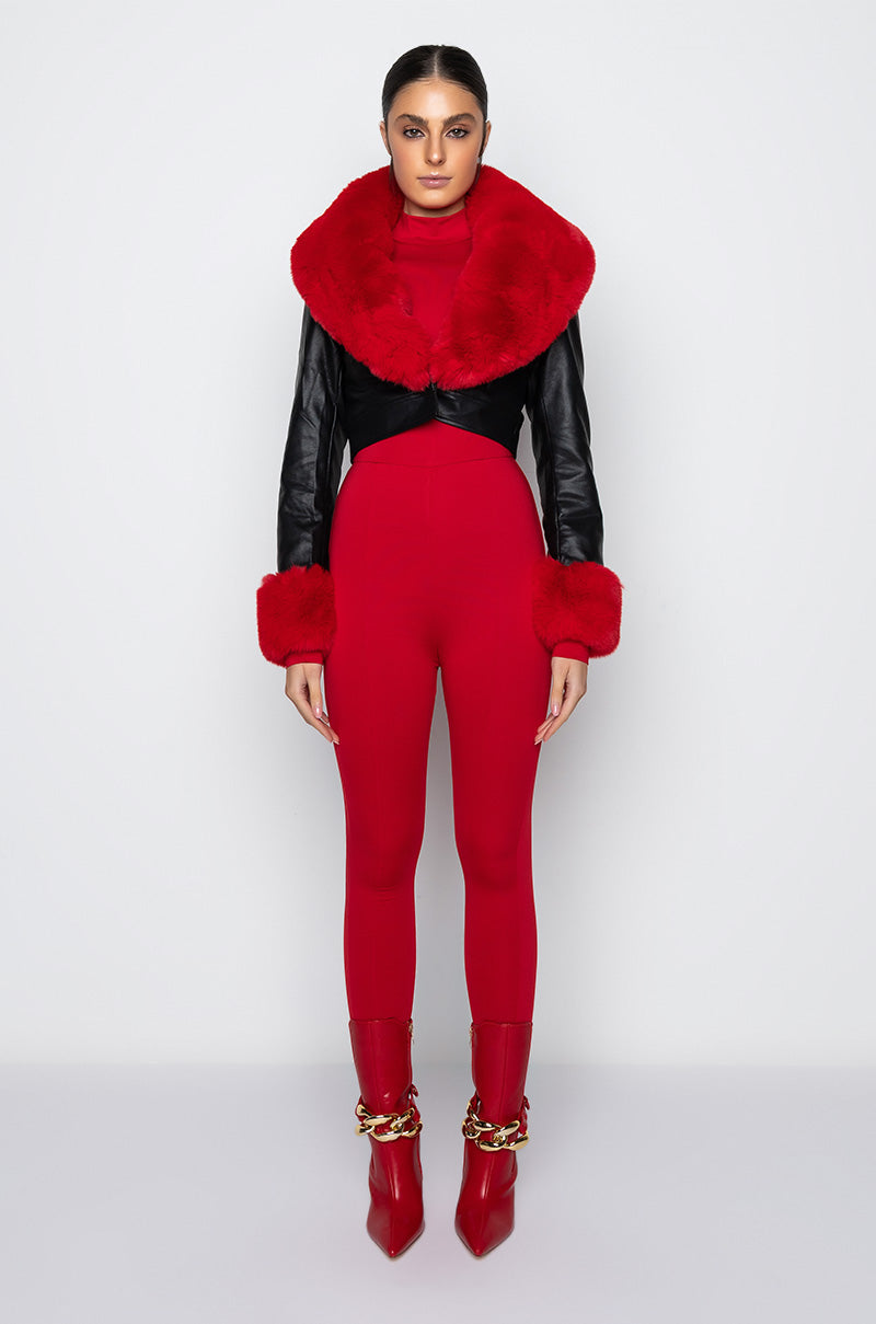 AZALEA WANG FUR TRIM GISELLE CROP JACKET
