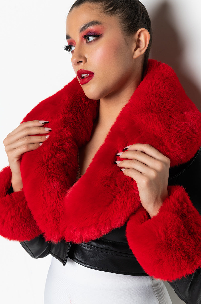 AZALEA WANG FUR TRIM GISELLE CROP JACKET