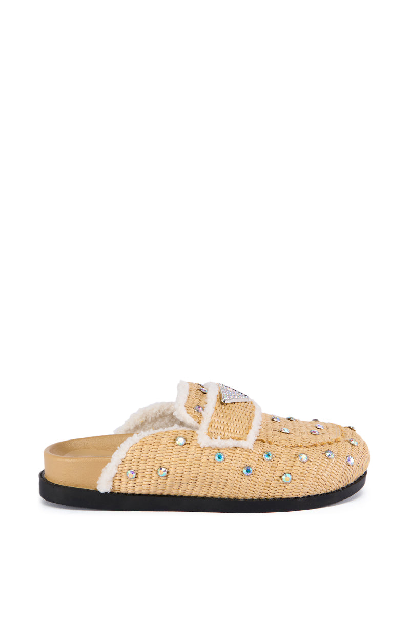 AZALEA WANG KORYNN BEIGE EMBELLISHED RAFFIA FLAT