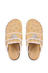 AZALEA WANG KORYNN BEIGE EMBELLISHED RAFFIA FLAT