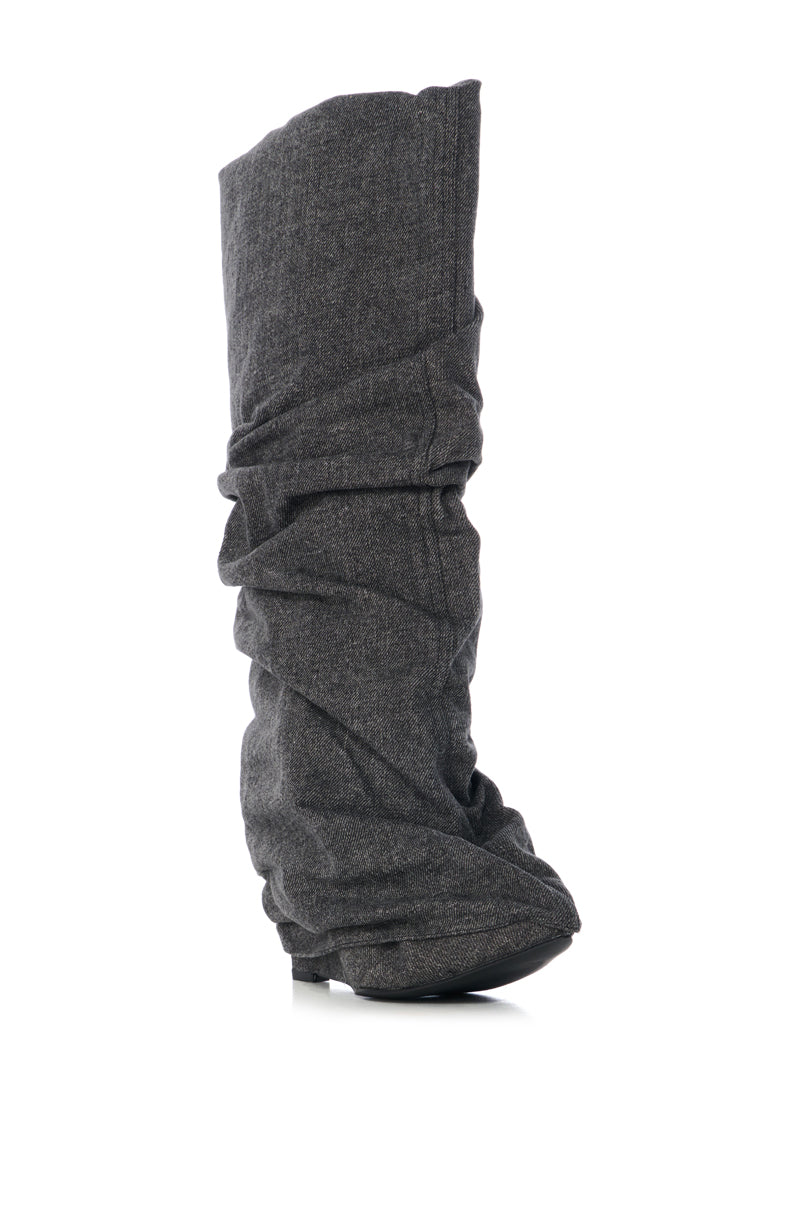 AZALEA WANG KYLIAN DENIM WEDGE BOOT