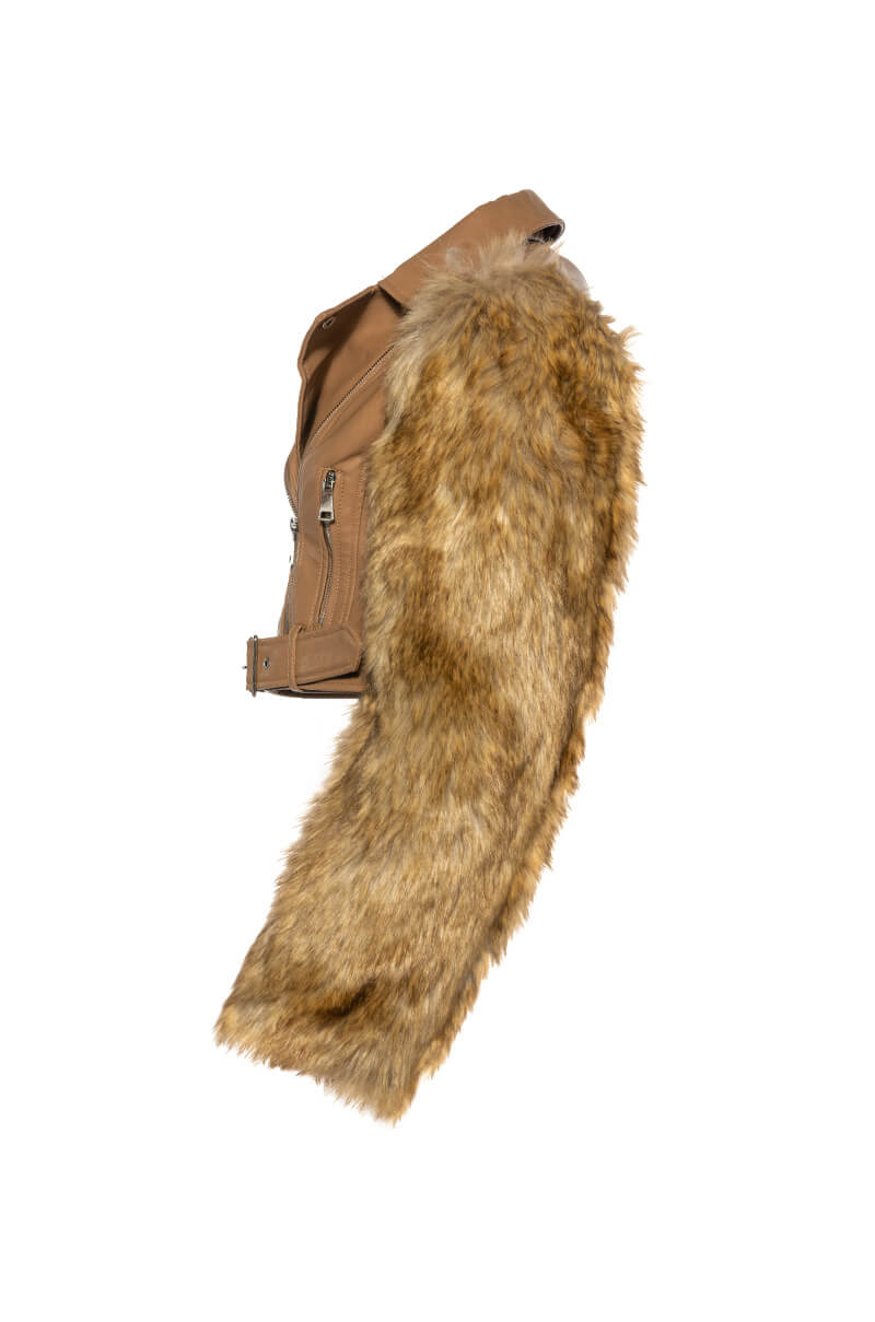 AZALEA WANG NOLLIE FAUX FUR ARMS MOTO JACKET