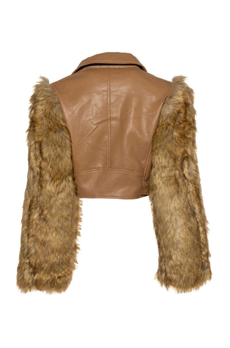 AZALEA WANG NOLLIE FAUX FUR ARMS MOTO JACKET