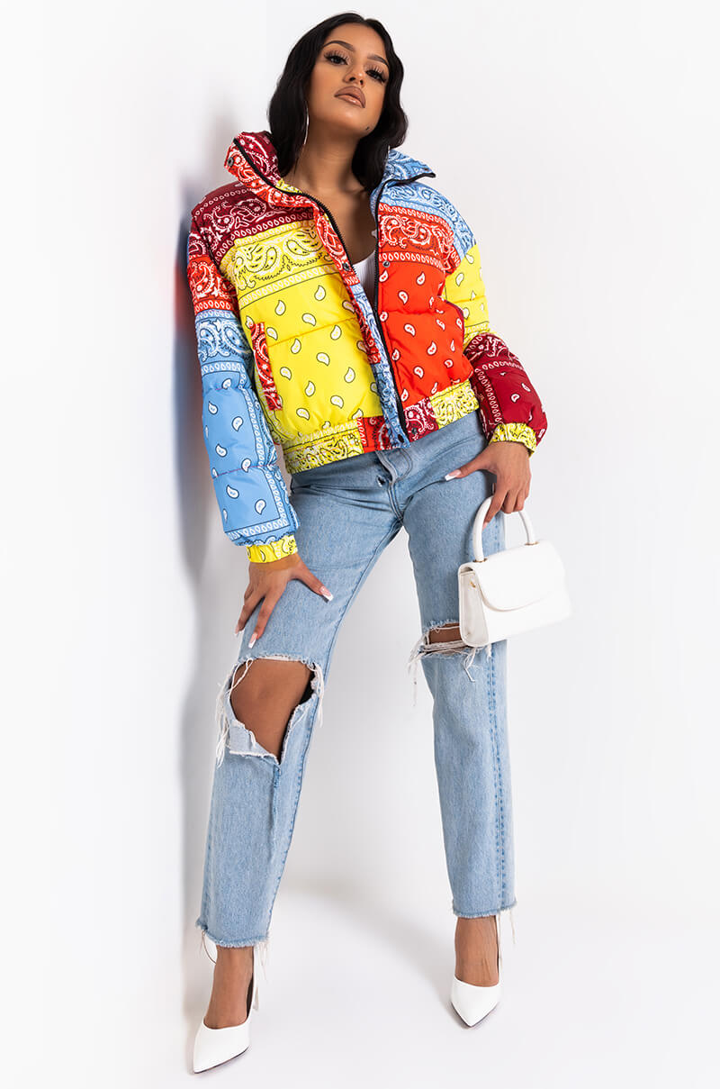AZALEA WANG PAISLEY MULTI PUFFER JACKET