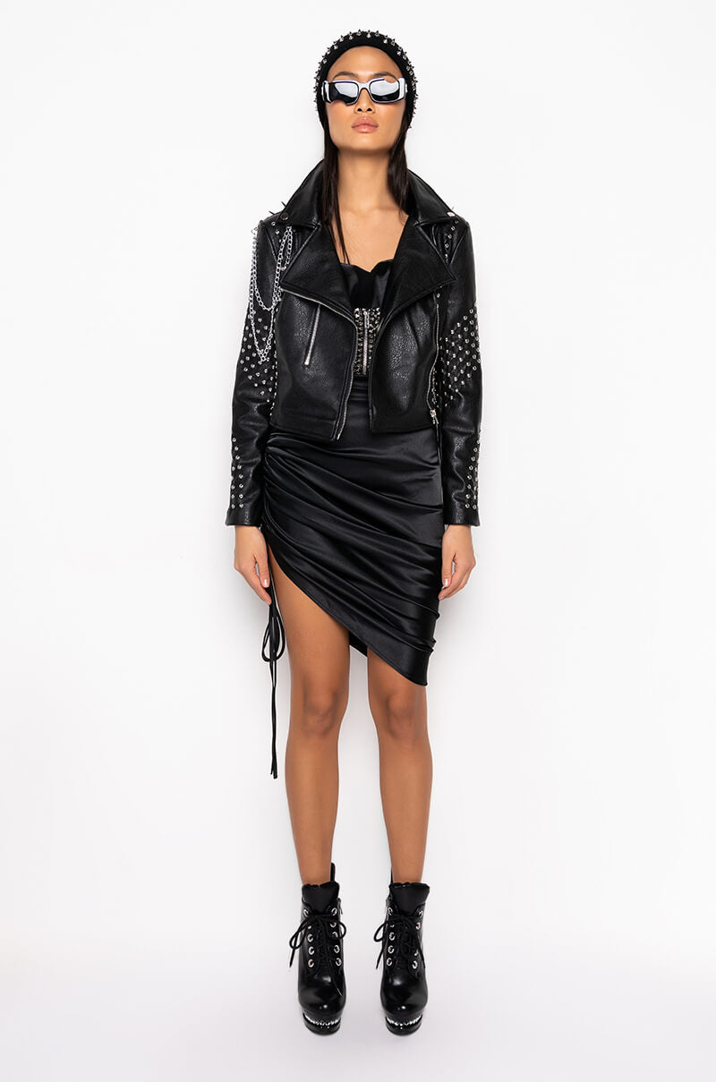 AZALEA WANG SIMPLE CHAIN STUD MOTO JACKET