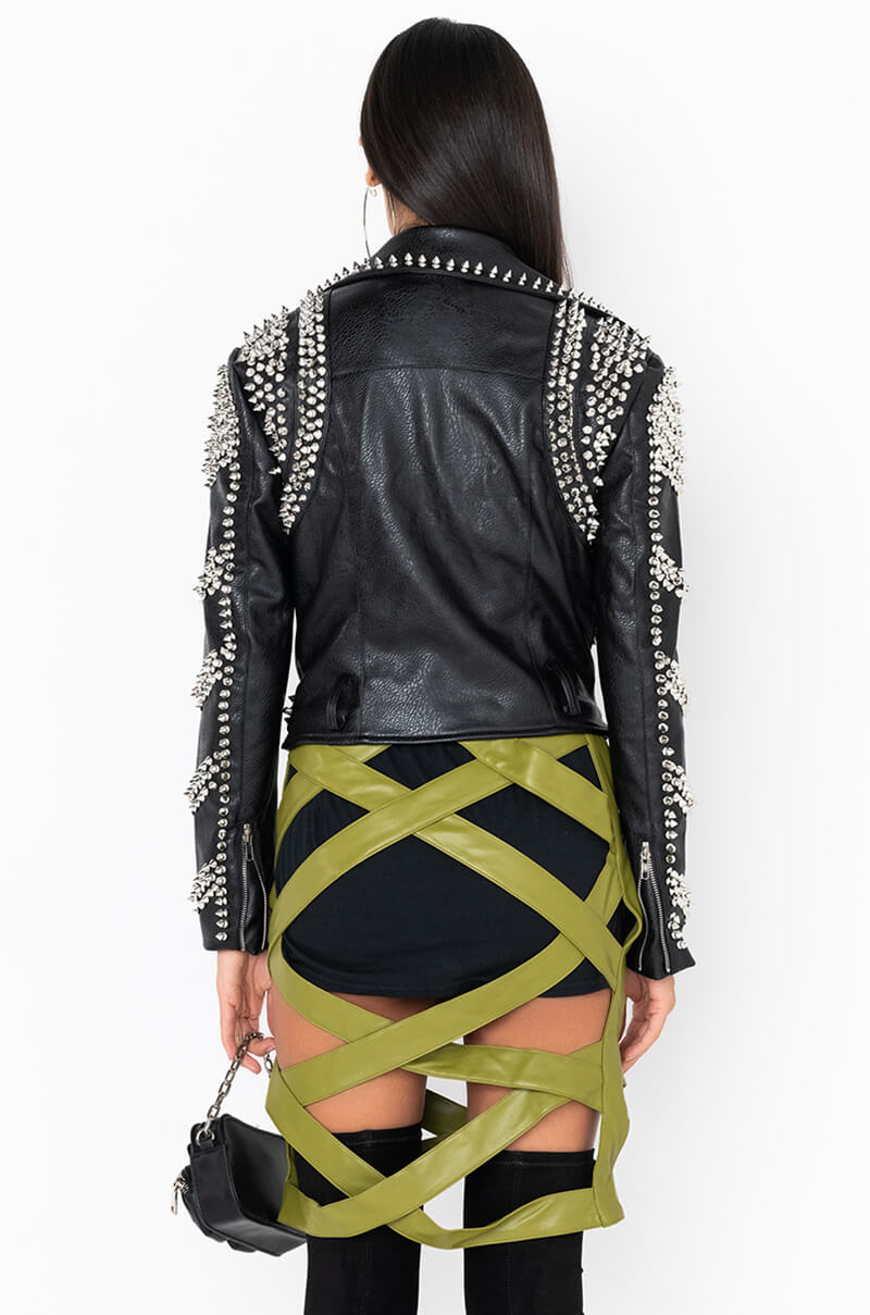 AZALEA WANG SOFI STUDDED MOTO JACKET