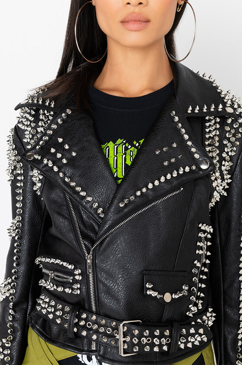AZALEA WANG SOFI STUDDED MOTO JACKET
