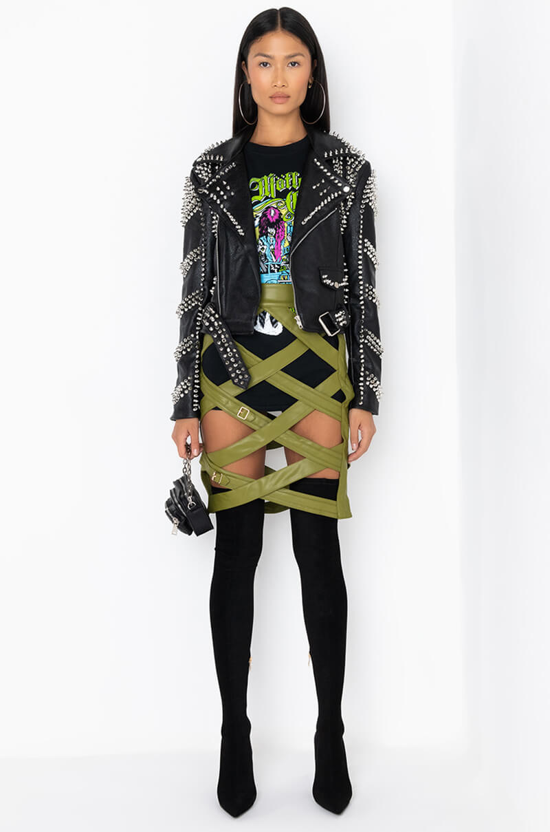 AZALEA WANG SOFI STUDDED MOTO JACKET